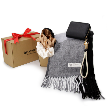 Set de regalo bufanda cashmere+billetera+scrunchies